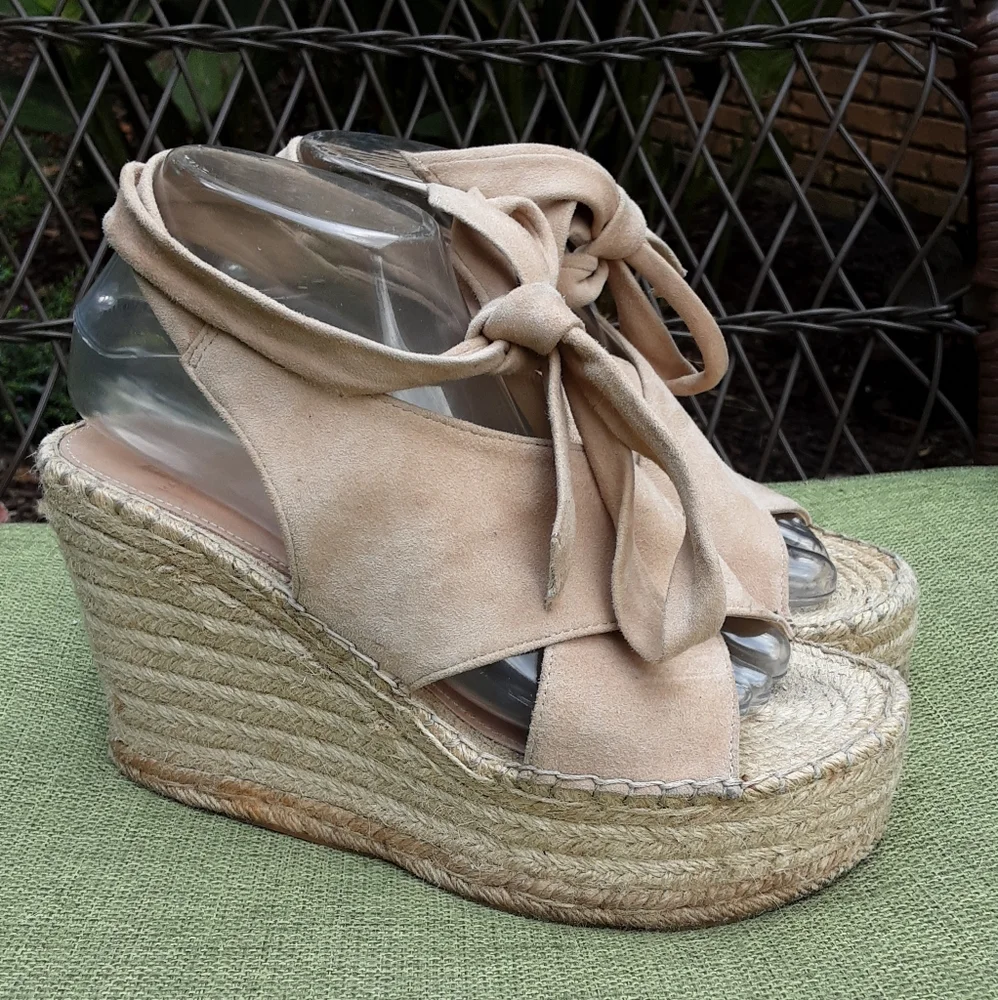 Marc Fisher Landria Leather Suede Espadrille Wedge Sandal.